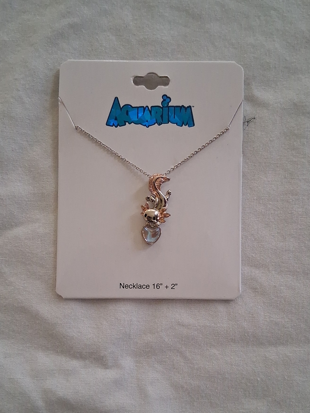 Silver And Pink Axolotl Pendant Necklace with Iridescent Stone